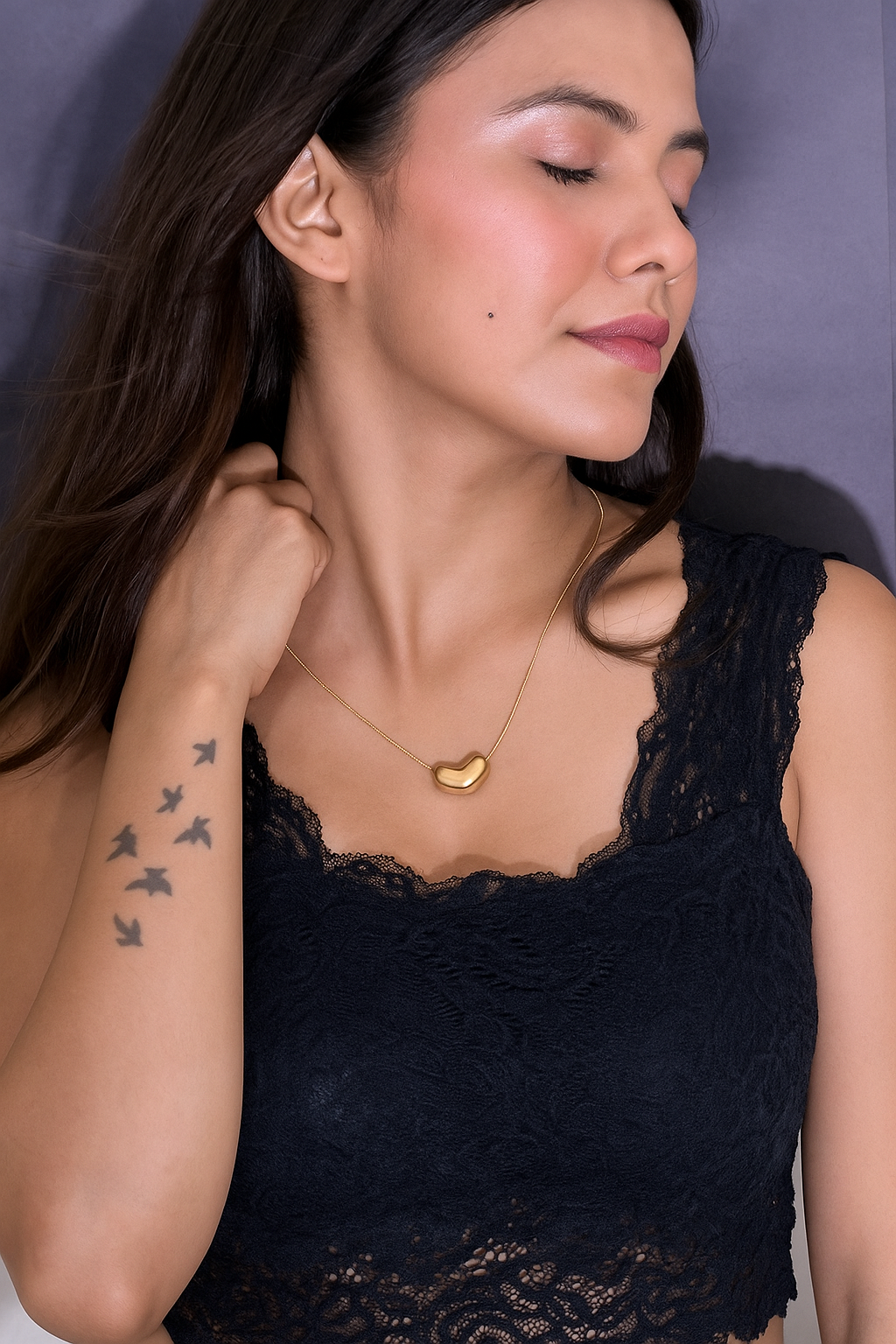 Korean Asymmetrical Golden Heart Pendant